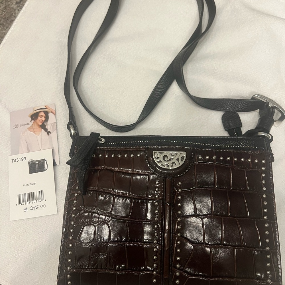 EUC Brighton Pretty Tough Dark Brown Crossbody Bag with Silver Accents